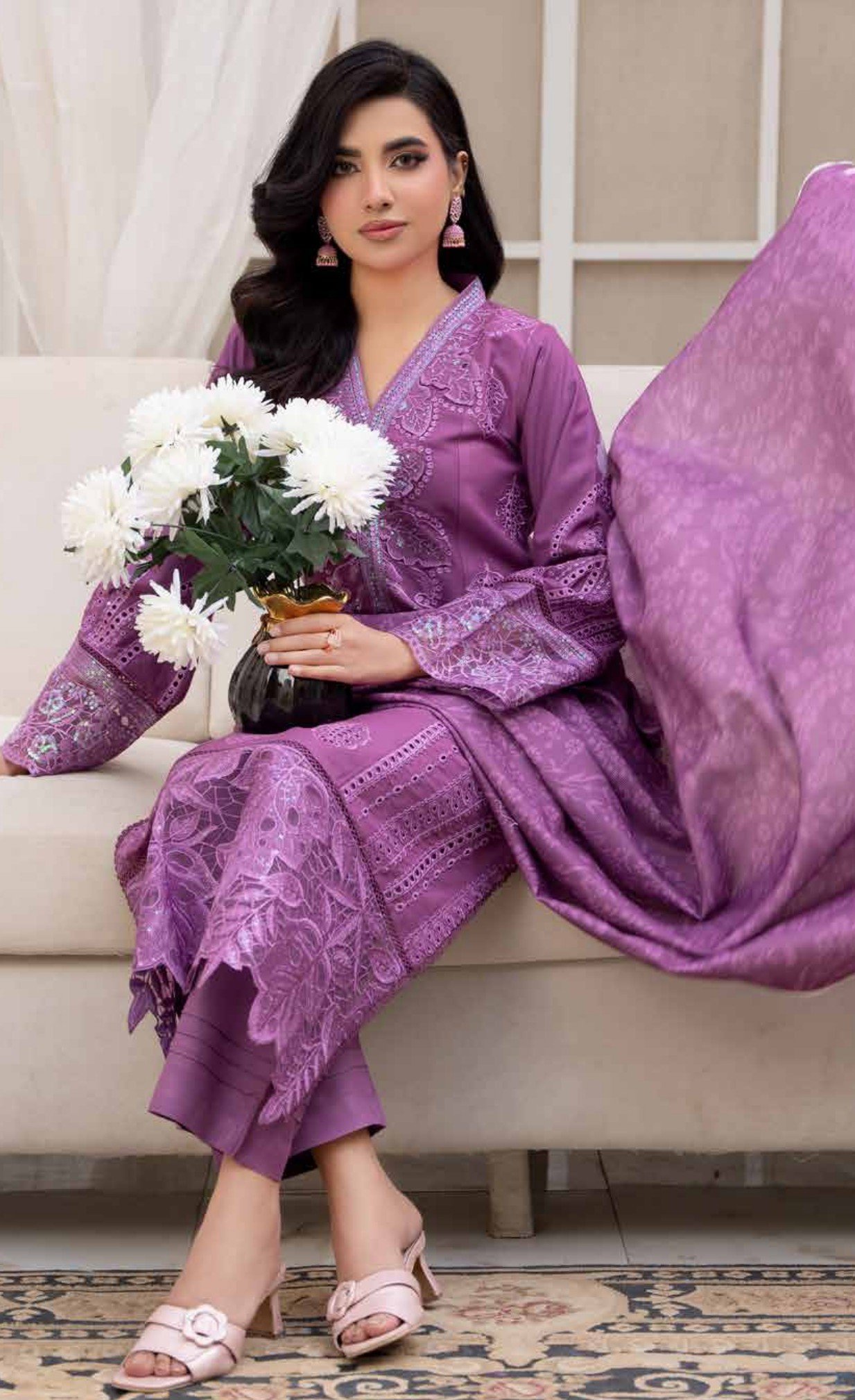 Elegant Plum Purple 3-Piece Suit , sadaf 2 D1 - Image 3
